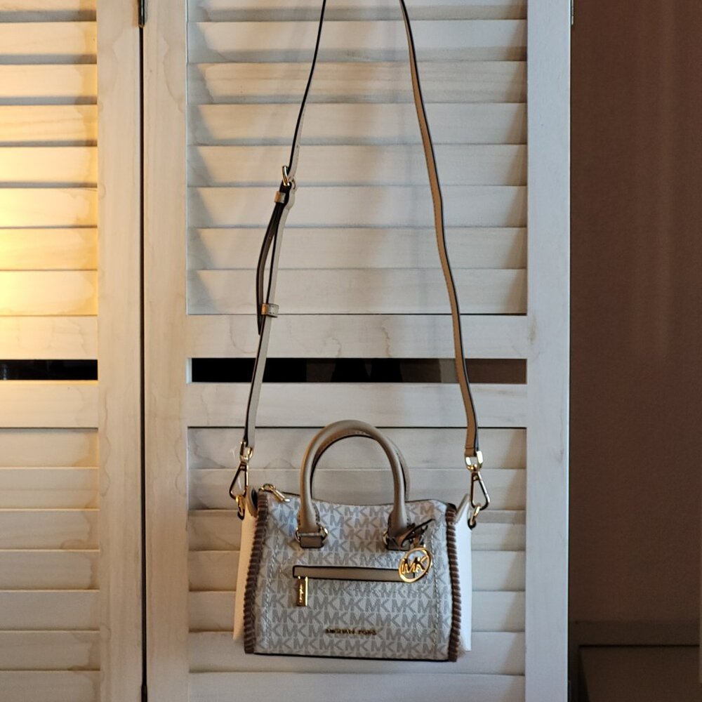 $79 Michael Michael Kors Lt Cream/Sag Multi Ex-Small Signature Logo Satchel - Picture 8 of 8